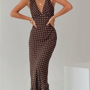 Nellie Maxi Dress Brown Polka Dot